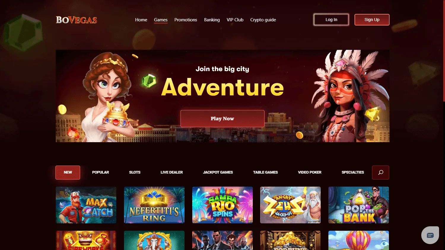 BoVegas Casino games area on desktop