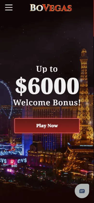BoVegas Casino home page on a mobile browser