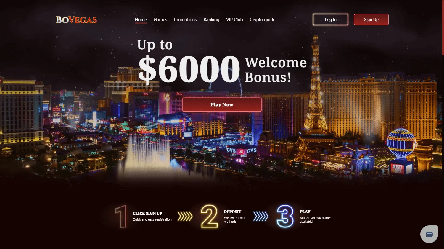 BoVegas Casino home page on desktop
